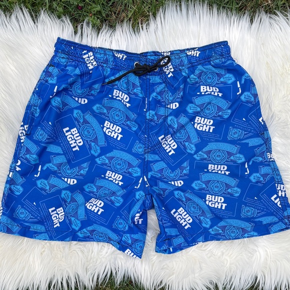 Budweiser Bud Light Men's Small Blue and White Swim Shorts Trunks - Picture 1 of 7